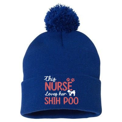 Nurse Loves Shih Poo Dog Lovers Funny Gift For Mom Nurse Gift Pom Pom 12in Knit Beanie