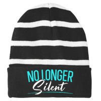 No Longer Silent Sexual Assault Awareness Stop The Violence Striped Beanie with Solid Band