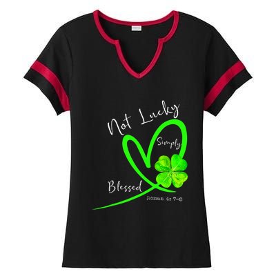 Not Lucky Simply Blessed Christian Shamrock St Patricks Day Ladies Halftime Notch Neck Tee