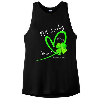 Not Lucky Simply Blessed Christian Shamrock St Patricks Day Ladies PosiCharge Tri-Blend Wicking Tank