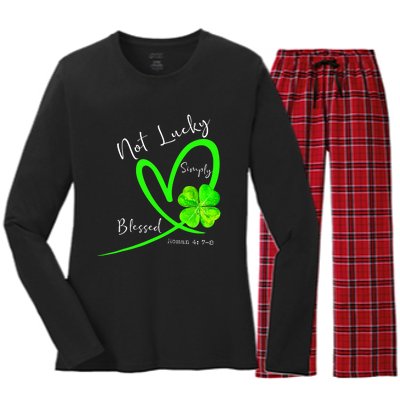 Not Lucky Simply Blessed Christian Shamrock St Patricks Day Women's Long Sleeve Flannel Pajama Set 