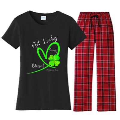 Not Lucky Simply Blessed Christian Shamrock St Patricks Day Women's Flannel Pajama Set