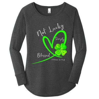 Not Lucky Simply Blessed Christian Shamrock St Patricks Day Women's Perfect Tri Tunic Long Sleeve Shirt