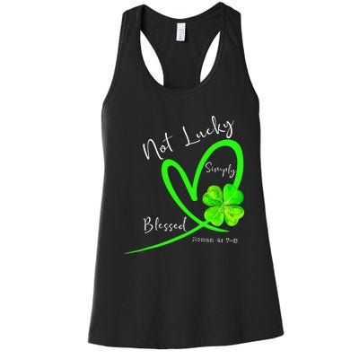 Not Lucky Simply Blessed Christian Shamrock St Patricks Day Women's Racerback Tank