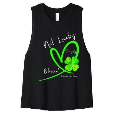 Not Lucky Simply Blessed Christian Shamrock St Patricks Day Women's Racerback Cropped Tank