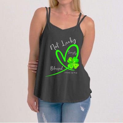 Not Lucky Simply Blessed Christian Shamrock St Patricks Day Women's Strappy Tank