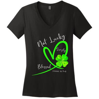 Not Lucky Simply Blessed Christian Shamrock St Patricks Day Women's V-Neck T-Shirt