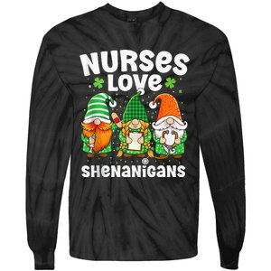 Nurses Love Shenanigans Irish Gnomes Nurse St Patricks Day Tie-Dye Long Sleeve Shirt