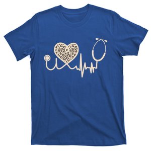 Nurse Life Stethoscope Heartbeat Leopard Heart Nurses Day Meaningful Gift T-Shirt