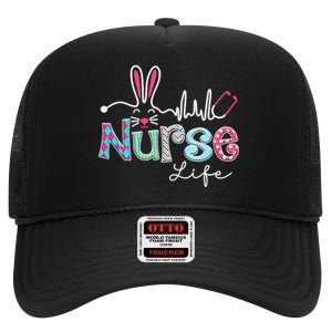 Nurse Life Stethoscope Nursing Cute Easter Bunny Easter Day High Crown Mesh Back Trucker Hat