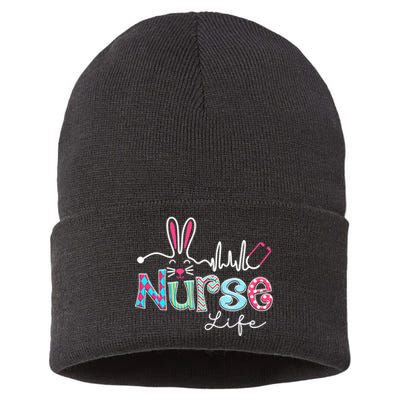 Nurse Life Stethoscope Nursing Cute Easter Bunny Easter Day Sustainable Knit Beanie