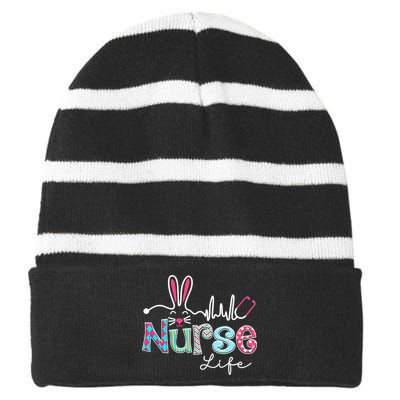 Nurse Life Stethoscope Nursing Cute Easter Bunny Easter Day Striped Beanie with Solid Band