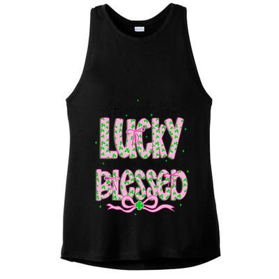 Not Lucky Simply Blessed St Patricks Day Coquette Shamrock Ladies PosiCharge Tri-Blend Wicking Tank