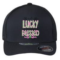 Not Lucky Simply Blessed St Patricks Day Coquette Shamrock Flexfit Unipanel Trucker Cap