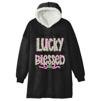 Not Lucky Simply Blessed St Patricks Day Coquette Shamrock Hooded Wearable Blanket