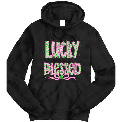 Not Lucky Simply Blessed St Patricks Day Coquette Shamrock Tie Dye Hoodie