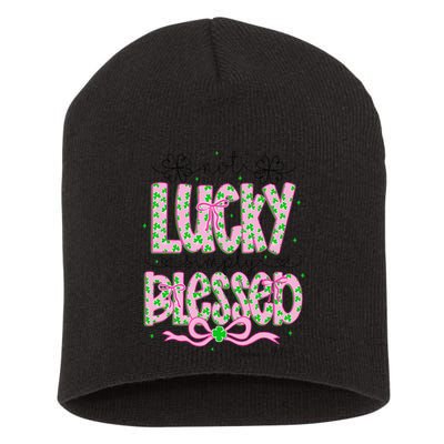 Not Lucky Simply Blessed St Patricks Day Coquette Shamrock Short Acrylic Beanie