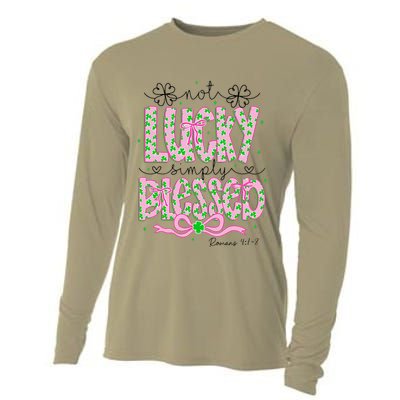 Not Lucky Simply Blessed St Patricks Day Coquette Shamrock Cooling Performance Long Sleeve Crew