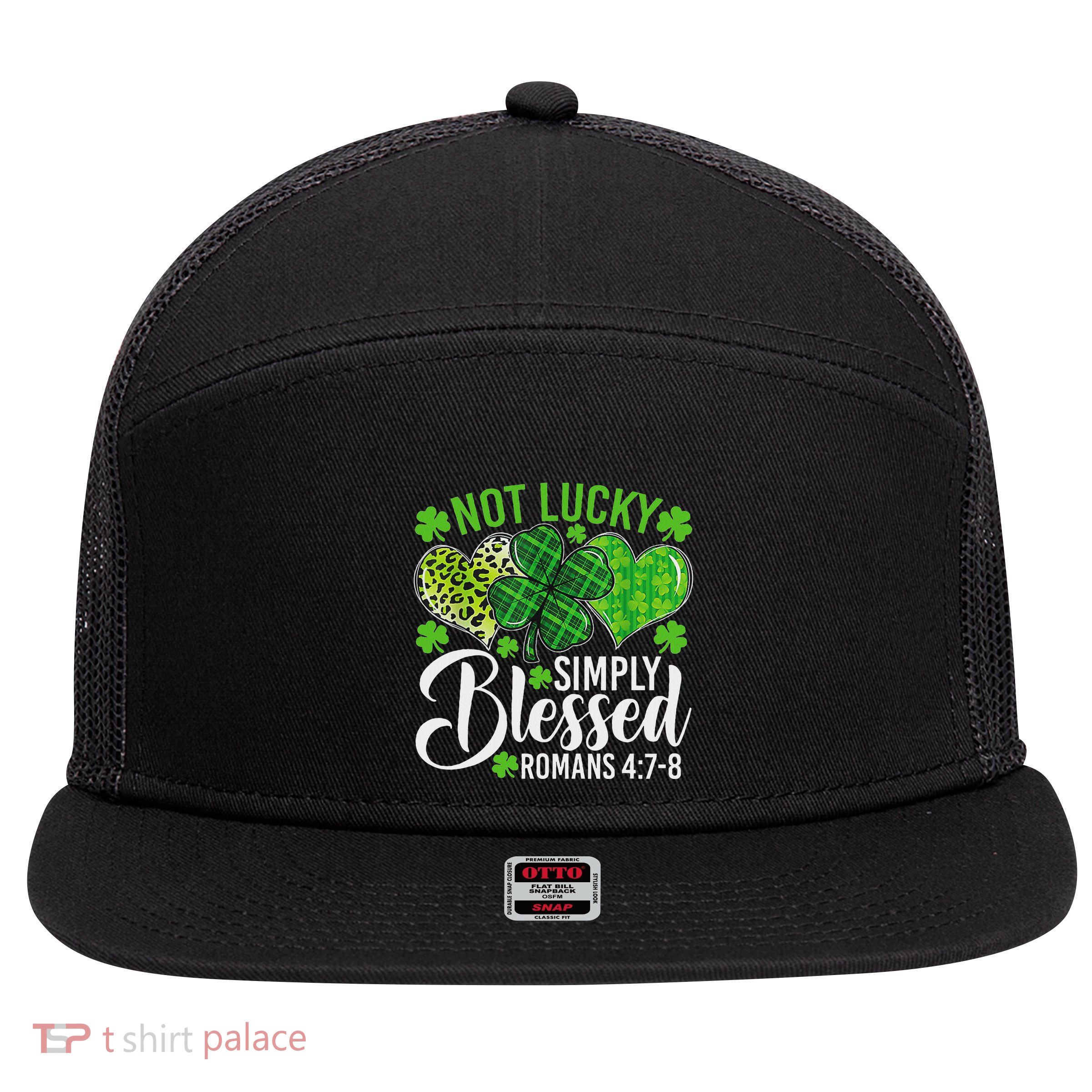 Not Lucky Simply Blessed Christian Shamrocks 7 Panel Mesh Trucker Snapback Hat
