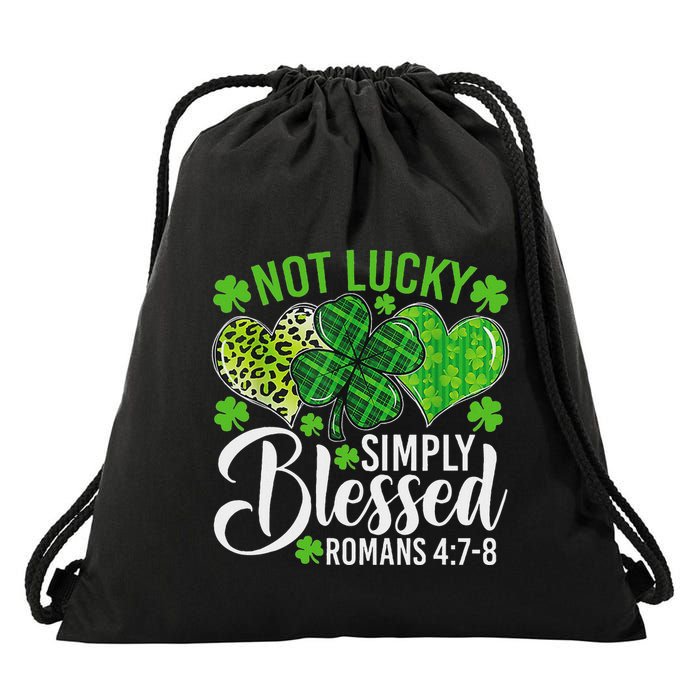 Not Lucky Simply Blessed Christian Shamrocks Drawstring Bag