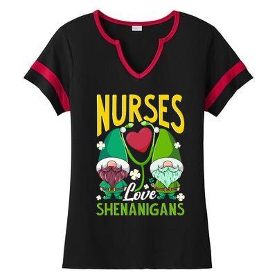 Nurses Love Shenanigans Gnome St Patricks Day Nurse Funny Ladies Halftime Notch Neck Tee