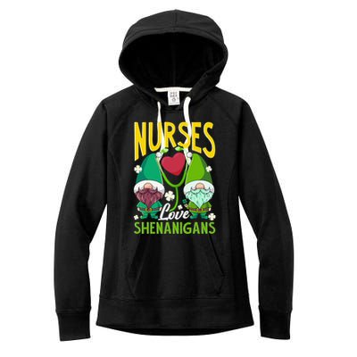 Nurses Love Shenanigans Gnome St Patricks Day Nurse Funny Women's Fleece Hoodie