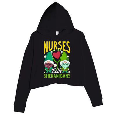 Nurses Love Shenanigans Gnome St Patricks Day Nurse Funny Crop Fleece Hoodie