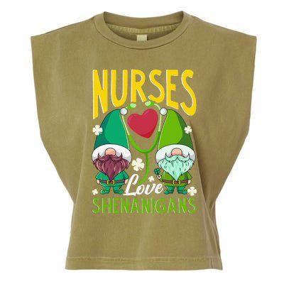 Nurses Love Shenanigans Gnome St Patricks Day Nurse Funny Garment-Dyed Women's Muscle Tee