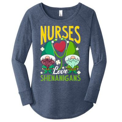 Nurses Love Shenanigans Gnome St Patricks Day Nurse Funny Women's Perfect Tri Tunic Long Sleeve Shirt