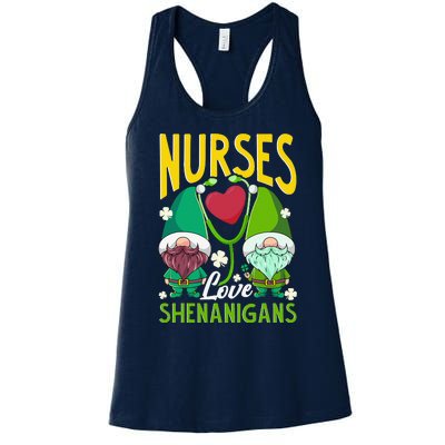 Nurses Love Shenanigans Gnome St Patricks Day Nurse Funny Women's Racerback Tank