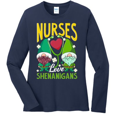 Nurses Love Shenanigans Gnome St Patricks Day Nurse Funny Ladies Long Sleeve Shirt