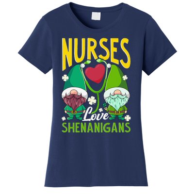 Nurses Love Shenanigans Gnome St Patricks Day Nurse Funny Women's T-Shirt