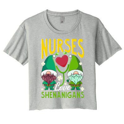 Nurses Love Shenanigans Gnome St Patricks Day Nurse Funny Women's Crop Top Tee