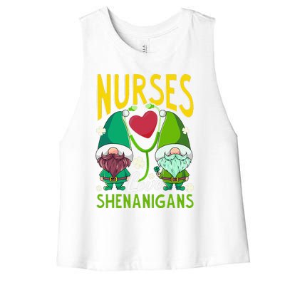 Nurses Love Shenanigans Gnome St Patricks Day Nurse Funny Women's Racerback Cropped Tank