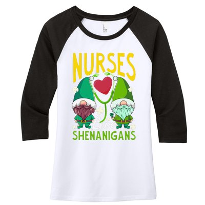 Nurses Love Shenanigans Gnome St Patricks Day Nurse Funny Women's Tri-Blend 3/4-Sleeve Raglan Shirt