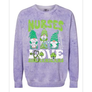 Nurses Love Shenanigans Gnome St Patricks Day Nurse Colorblast Crewneck Sweatshirt