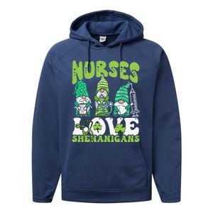 Nurses Love Shenanigans Gnome St Patricks Day Nurse Performance Fleece Hoodie