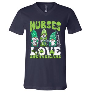 Nurses Love Shenanigans Gnome St Patricks Day Nurse V-Neck T-Shirt