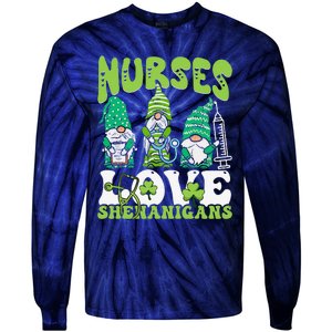 Nurses Love Shenanigans Gnome St Patricks Day Nurse Tie-Dye Long Sleeve Shirt