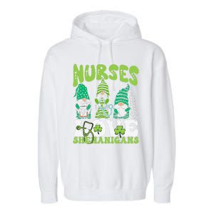 Nurses Love Shenanigans Gnome St Patricks Day Nurse Garment-Dyed Fleece Hoodie