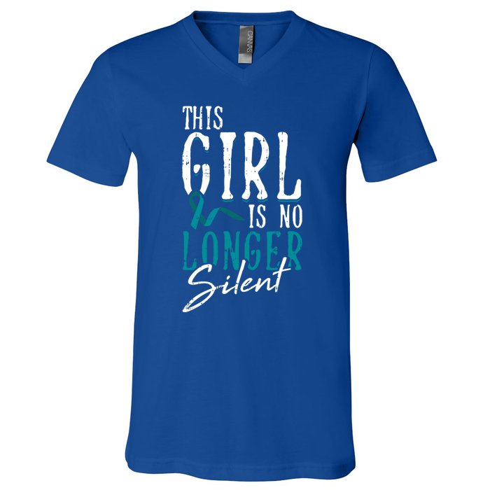 No Longer Silent Sexual Assault Awareness Funny Gift Survivor Gift V-Neck T-Shirt