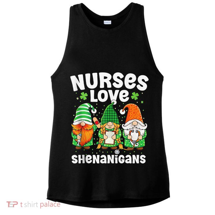 Nurses Love Shenanigans Irish Gnomes Nurse St Patricks Day Ladies PosiCharge Tri-Blend Wicking Tank