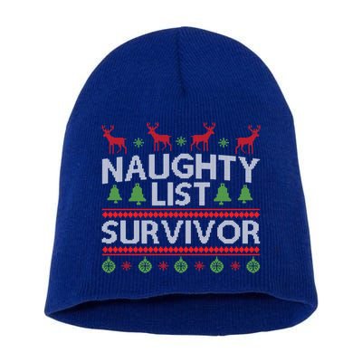 Naughty List Survivor Ugly Christmas Sweater Gift Short Acrylic Beanie