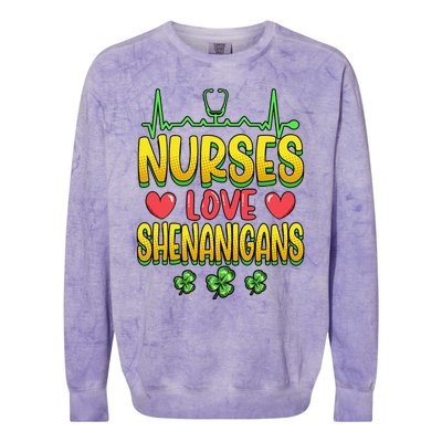 Nurses Love Shenanigans Saint Patricks Day Colorblast Crewneck Sweatshirt