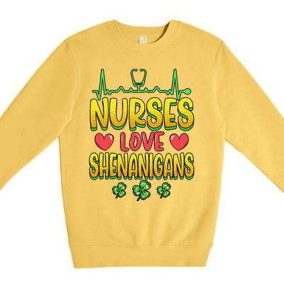 Nurses Love Shenanigans Saint Patricks Day Premium Crewneck Sweatshirt