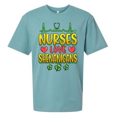 Nurses Love Shenanigans Saint Patricks Day Sueded Cloud Jersey T-Shirt