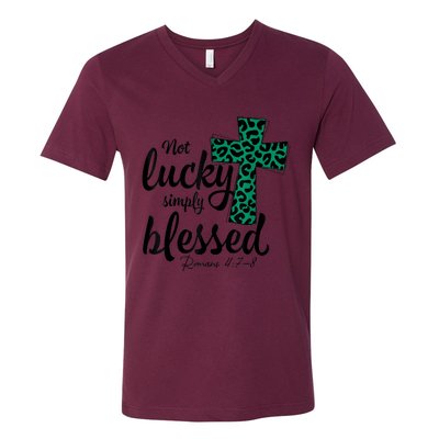 Not Lucky Simply Blessed Christian St Patricks Day Irish V-Neck T-Shirt