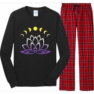 Nonbinary Lgbt Subtle Lotus Flower Moon Phase Enby Pride Gift Long Sleeve Pajama Set