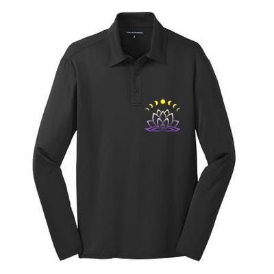 Nonbinary Lgbt Subtle Lotus Flower Moon Phase Enby Pride Gift Silk Touch Performance Long Sleeve Polo