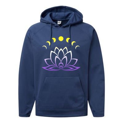 Nonbinary Lgbt Subtle Lotus Flower Moon Phase Enby Pride Gift Performance Fleece Hoodie